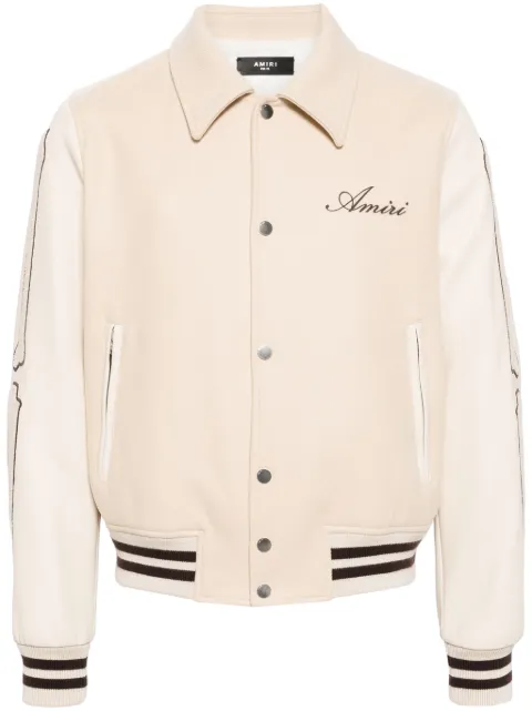 AMIRI Bones appliqué-detail varsity jacket Neutrals AMOUVY1002