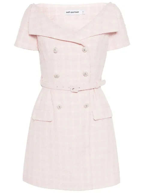 Self-Portrait checked bouclé minidress Pink SS24179SP