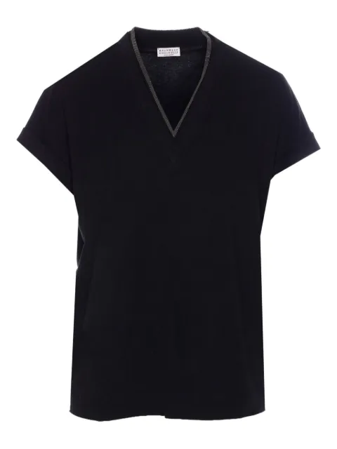 Brunello Cucinelli v-neck top with metallic detail at neckline Black M0T18BD222C101