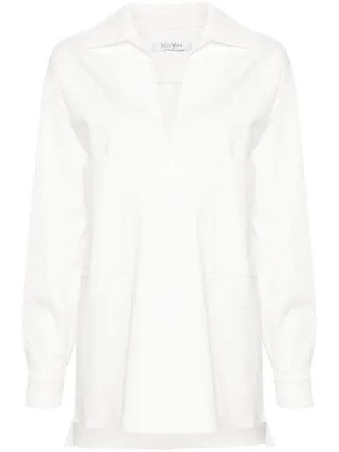 Max Mara gabardine-weave V-neck shirt White 2411191073600