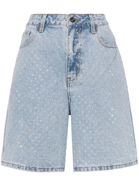 Self-Portrait crystal-embellished denim shorts Blue SS24828PBL