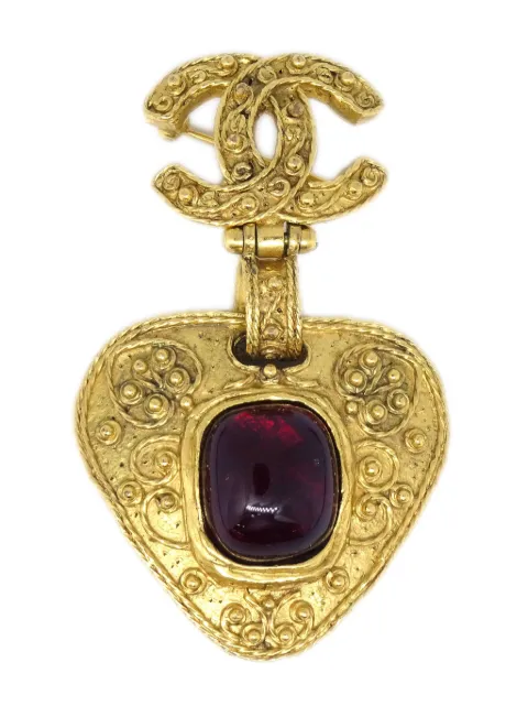 CHANEL Pre-Owned 1994 glass stone CC dangle brooch Gold B94A