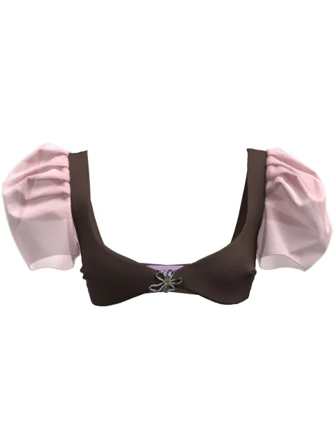 Maccapani Britney puff-sleeve bra top Brown 24EM2M0T090