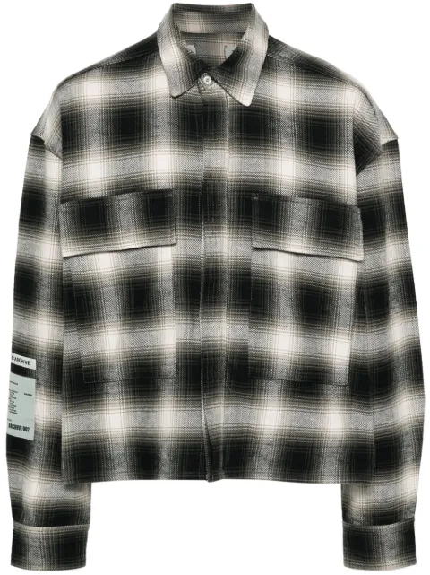 B1ARCHIVE logo-patch plaid shirt Grey B1A7140