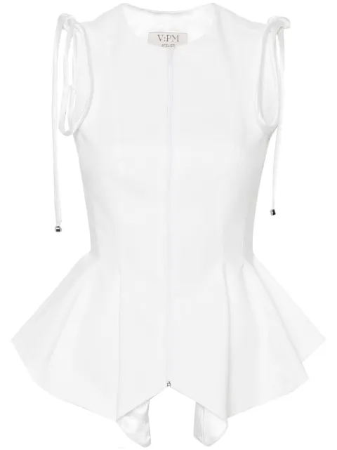 V:PM ATELIER Koa strap-detail peplum top White SSVPM02W