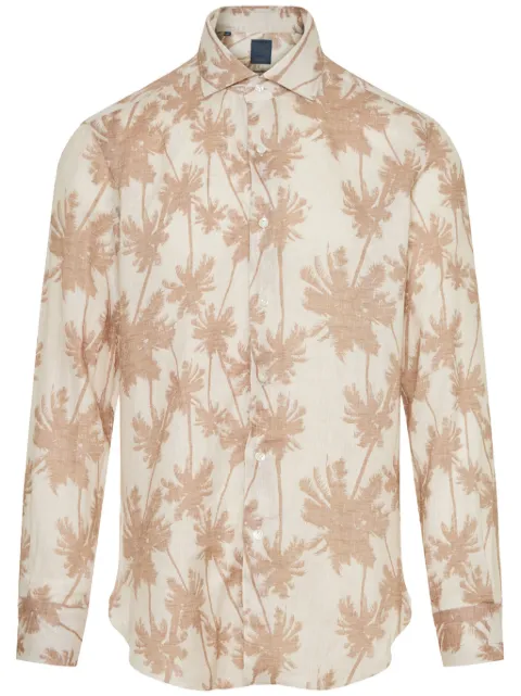 Barba palm-tree print linen shirt Neutrals L4U13P0140052U