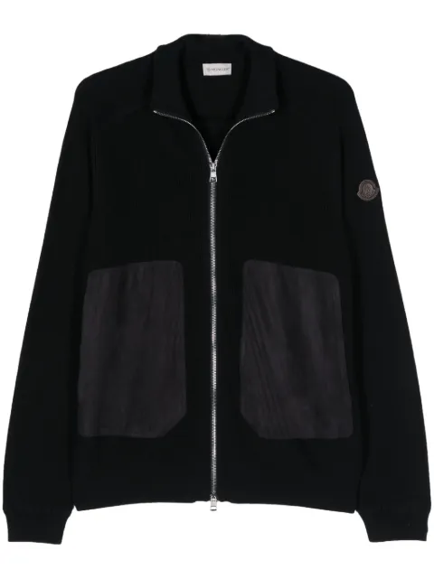 Moncler suede-panels cotton-blend cardigan Blue J10919B00019M1611