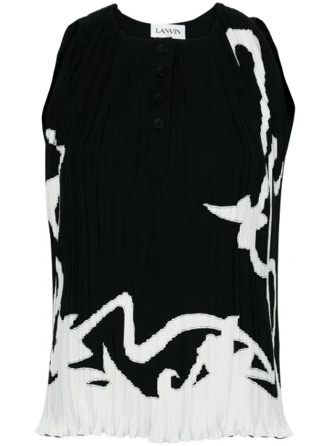 Lanvin abstract-print pleated blouse Black RWTO02025904P24