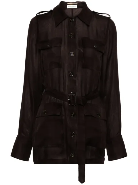 Saint Laurent Saharienne muslin mini dress Brown 778923Y065W