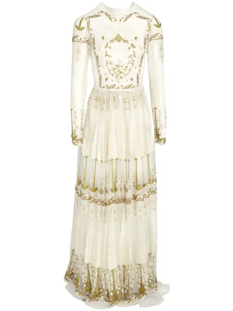 Giambattista Valli Jardin d'Eden embroidered tulle maxi dress Neutrals 24SSSVCA5133A4EMB