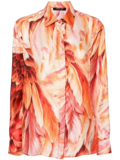 Roberto Cavalli plumage-print silk shirt Orange SWT7044QL71