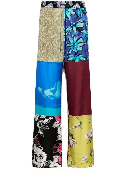 Marine Serre Regenerated colour-block silk trousers Blue MPA046MU