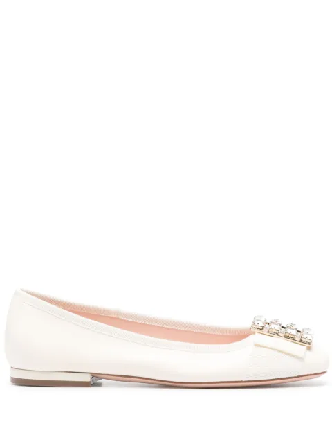 Roger Vivier crystal-embellished leather ballerina shoes Neutrals RVW4493572091TC019