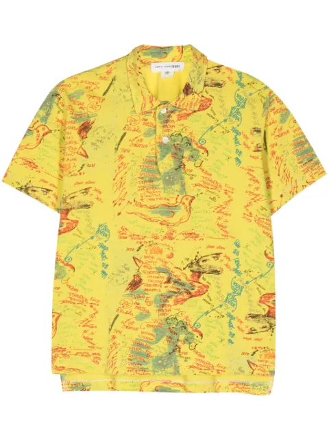 Comme Des Garçons Pre-Owned 2000s scribble-print polo shirt Yellow CODE350YN