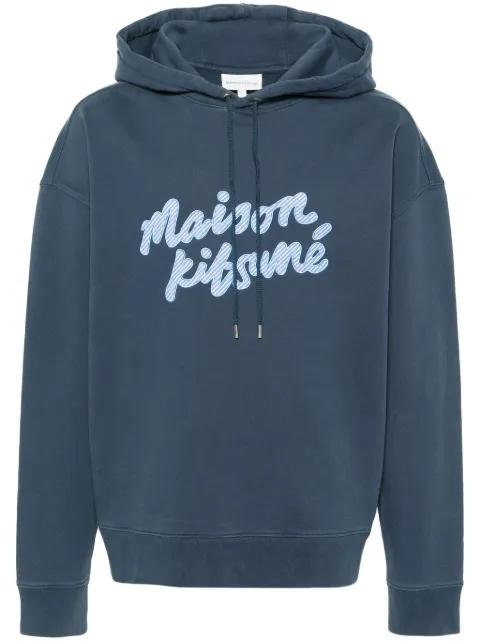 Maison Kitsuné logo-patch cotton hoodie Blue MM00707KM0001