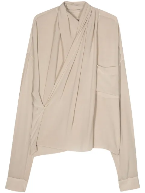 QUIRA crepe silk shawl blouse Neutrals Q146SX