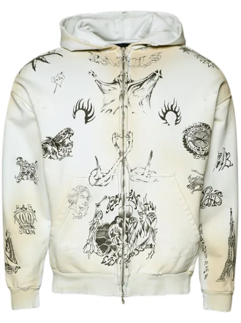 Balenciaga Tat zip-up cotton hoodie White 770939TQVK1