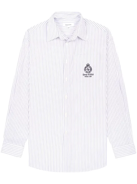 Sporty & Rich Crown-embroidered oversize striped cotton shirt White STAW2318NS