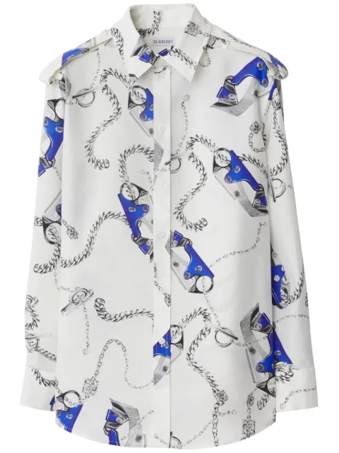 Burberry Knight Hardware-print silk shirt White 8090714