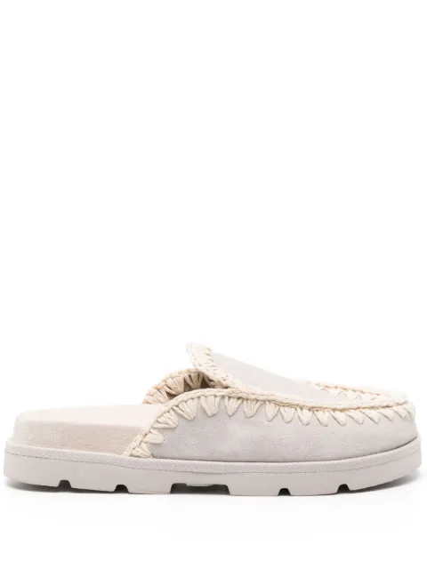Mou whipstitch-trim suede mules White MUSW631002C