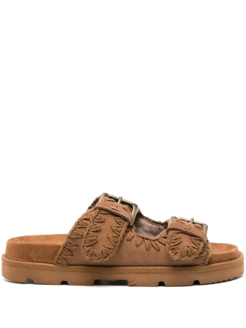 Mou whipstitch-trim suede slides Brown MUSW631000A