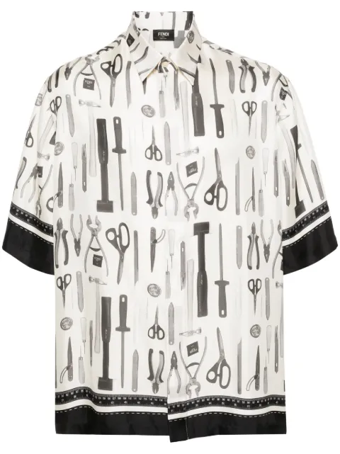 FENDI graphic-print silk shirt Neutrals FS0966AR65