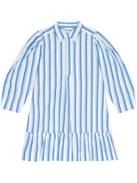 GANNI striped organic cotton shirtdress White F9021