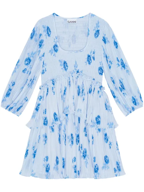 GANNI floral-print pleated minidress Blue F9162