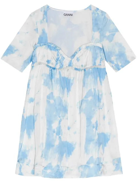 GANNI graphic-print satin minidress Blue F9150