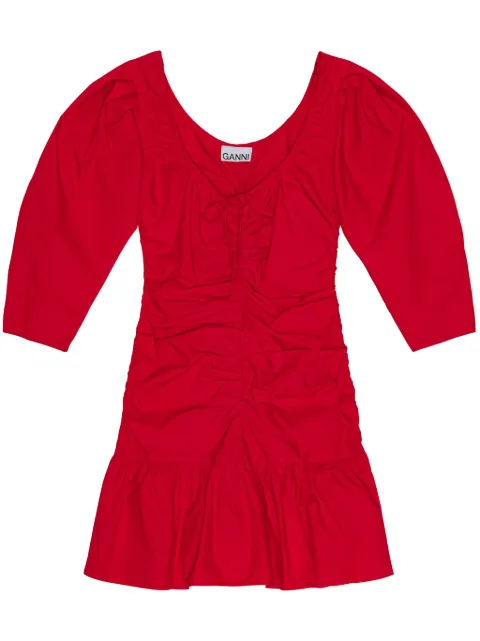GANNI gathered poplin minidress Red F9006