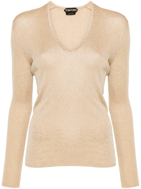 TOM FORD ribbed V-neck jumper Neutrals MAK1287YAX623JB750