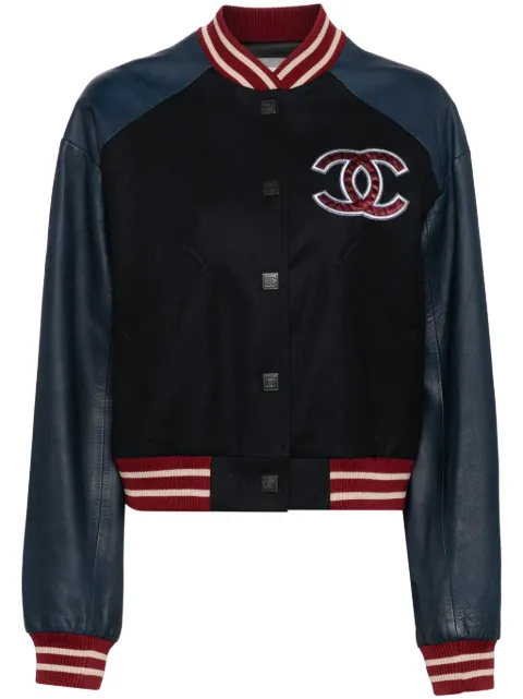 CHANEL Pre-Owned 2004 spring letterman bomber jacket Blue 04PP23442W03353B2554