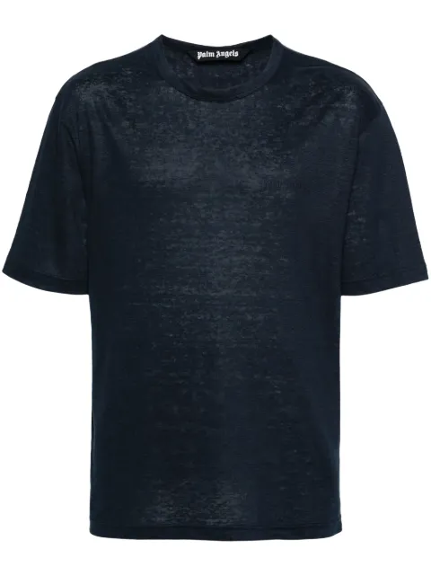 Palm Angels logo-embroidered linen T-shirt Blue PMAA091S24FAB0011010
