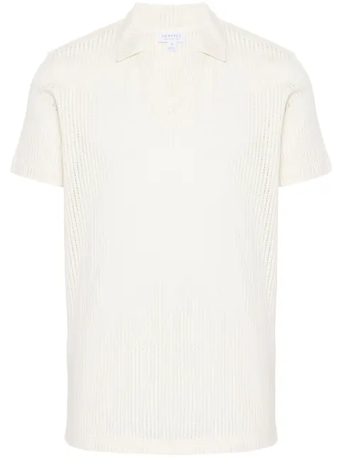 Sunspel Linear mesh design polo shirt Neutrals MPOL1063
