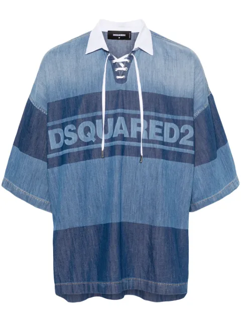 DSQUARED2 logo-print denim polo shirt Blue S71DM0687S30341