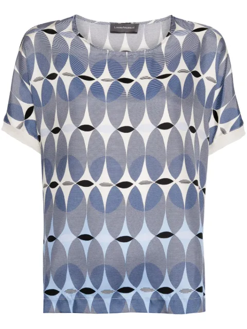 Lorena Antoniazzi geometric-print silk T-shirt Blue P2456CA06B4555