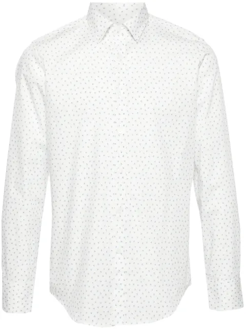 Canali leaf-print cotton shirt White L777GL03088