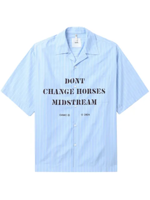 OAMC striped slogan-print shirt Blue 24E28OAU98COT00973
