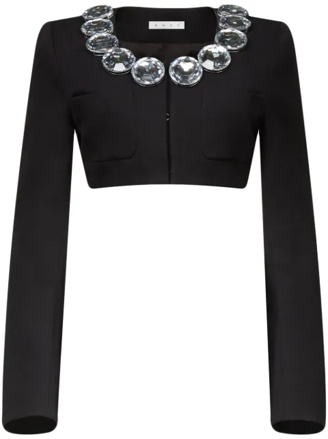 AREA crystal-embellished cropped wool jacket Black SS24AWTA0008FA01