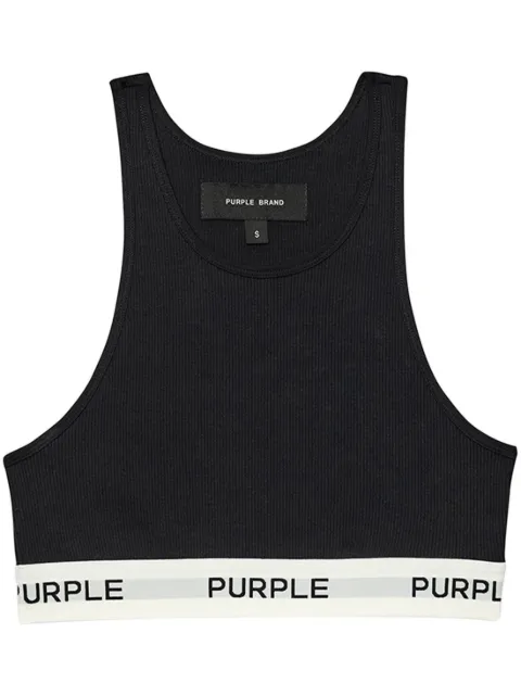 Purple Brand logo-tape cotton sports bra Black W8003RABB224