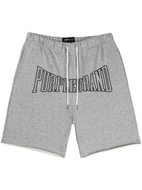 Purple Brand logo-print raw-hem cotton shorts Grey P446MFHG224