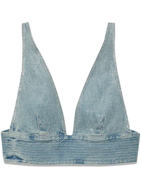 Purple Brand rhinestone-embellished denim crop top Blue D3000BTBL224