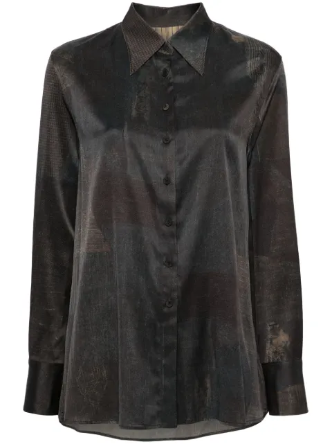 Ziggy Chen abstract-print satin shirt Grey OW2410702