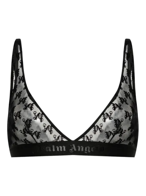 Palm Angels logo-jacquard lace bra Black PWUB008S24FAB0011010