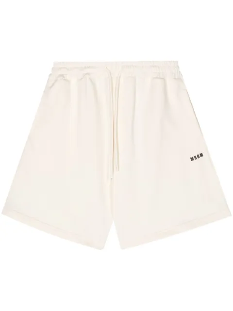 MSGM logo-print cotton track shorts Neutrals 3640MB76247000