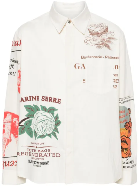 Marine Serre mix-print cotton shirt Neutrals USI003UWOV0009