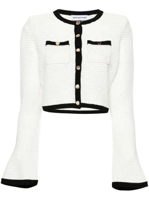 Self-Portrait pointelle-knit cropped cardigan White SS24217J