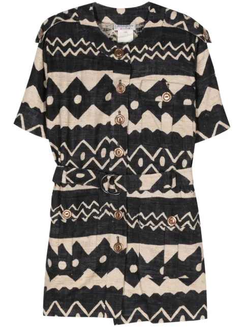 Saint Laurent Pre-Owned 1980s geometric-print belted coat Blue YSA720SD