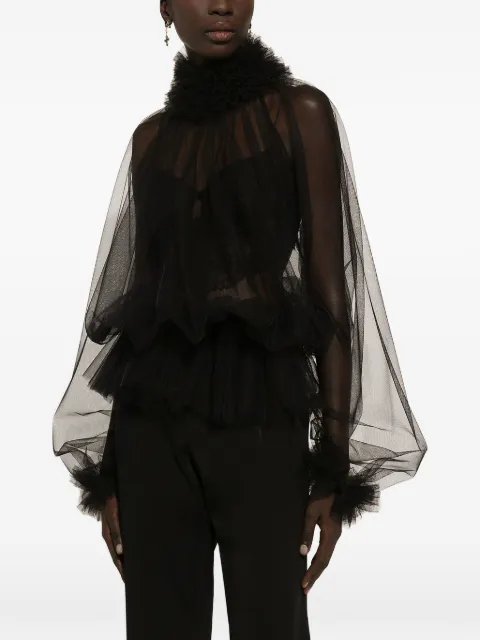 Dolce & Gabbana ruffle-trim tulle blouse Black F79FHTHLMSY