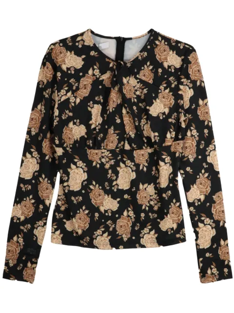 Rokh rose-print long-sleeve T-shirt Black R0CA256JP